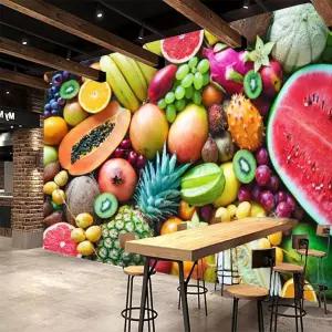 YhLHDzbb 맛있는 음식 3D 벽 벽화 열대 과일 껍질 및 스틱 벽지 탈착식 포스터 스티커 침실 거실 레스토랑