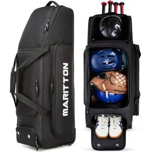 메리안 롤링 야구 포수 기어백, 신발장, 펜스-후크, 멀티 포켓이 있는 4개의 배트를 넣을 수 대형 소프트볼 백.