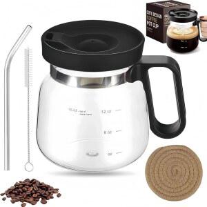 16온스 유리 커피포트 머그잔 미니 컵 손잡이 유출 방지 뚜껑포함 노블리티 내열 대용량 투명 빨대 & 컵스터 출시 커피 애호가에게 이상적인 선물