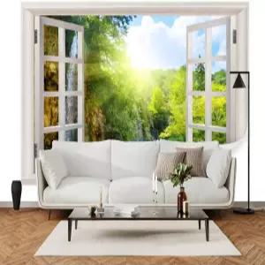 YhLHDzbb 선샤인 스트림 3D 벽 벽화 풍경 가짜 창문 벗겨짐 및 막대 벽지 탈착식 포스터 스티커 침실 거실