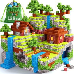 자석 블록 큐브 128PCS - 3-5세 5-7세 8-12세 어린이를 위한 STEM 빌딩 타일 피젯 몬테소리 키트 건설용 장난감 생일 선물