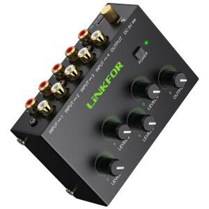 LiNKFOR 4채널 스테레오 오디오 믹서 CX400 메탈 쉘 지원 RCA 입출력 미니 패시브 믹서(4채널 믹서)