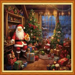 DMCVIVR 스탬프 크로스 스티치 키트 초보자용 자수 11CT 니들포인트 패턴 패턴산타클로스 16x20인치