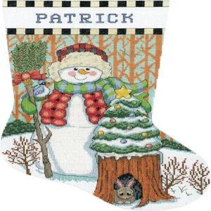 디자인 작품 제작 우드랜드 스노우맨 카운트 크로스 스티치 스타킹 키트 마당 옆