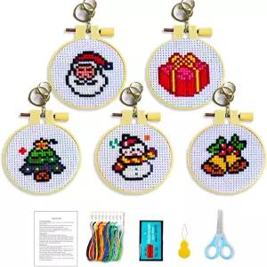 젠칭 5 크리스마스 장식 크로스 스티치 키트 사전 인쇄된 11CT 11.5x57.5cm 패브릭산타 트리 초보자용