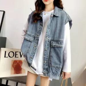 빈티지 루즈핏 여자 20대 데님 베스트 청조끼 캐주얼 eMJ5+4NTz