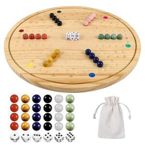 양면 와후 마블 보드게임 세트 - 24개의 천연 대리석 조각 6개의 주사위 방수 코팅이 포함된 솔리드 우드 4-6인용 가족 게임 고급 목재 전략