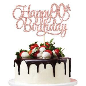 90세 생일 축하 케이크 토퍼 로즈 골드 글리터 번호 픽 장식 파티 용품 1팩