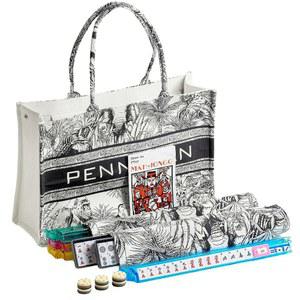 프리미엄 아메리칸 마작 세트 4개의 올인원 랙 푸셔가 포함된 스크래치방지 멜라민 타일 166개 번호가 매겨진 스코어링 칩 간편한 보관 여행 선물용 정글 캔버스 토트백(마장)