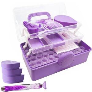 다이아몬드 페인팅 도구 악세사리 키트 - 57개의 저장 용기 에르고노믹 펜 트레이 롤러 등 완벽한 DIY 공예 정리함이 포함된 119PCS 올인원 퍼플 세트