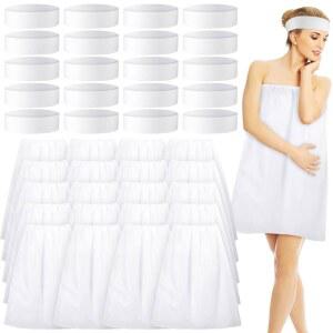 지우구바 40개 일회용 페이셜 헤드밴드 스파 랩 목욕 가운 부직포 조절가능 여성 수건 20개 스트레치 땀이 나는 머리카락 선물 흰색
