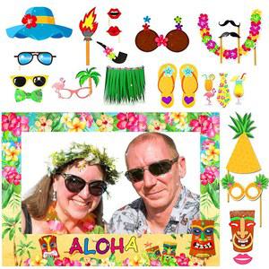 24 PCS 알로하 파티 사진 부스 소품 하와이안 장식 프레임 베이비 샤워