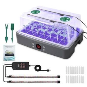 성장 조명 1-24시간 타이머 습도 돔 토양 pH 미터 장갑 묘목 도구 식물 발아용 실내 키트 허브 채소 꽃이 포함된 테라닉스 40셀 셀프 워터링 씨앗 스타터 트레이