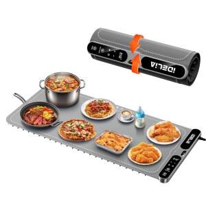 음식 보온 매트 전기 난방 - 7가지 온도 설정과 8시간 타이머가 있는 휴대용 실리콘 트레이(파티 뷔페 가정용 여행용 주방용) (31.5