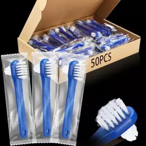 진영 50개 개별 듀얼 헤드 펌 하드 브리스틀 칫솔 틀니 클리너 유지 장치 의치 교정기 청소용