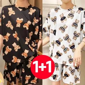 크림곰 세트 블랙곰 2개 잠옷 반바지 여름 여성 반팔