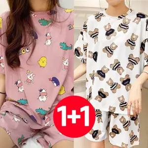 크림곰인디핑크 반바지 2개 여름 반팔 세트 여성 잠옷