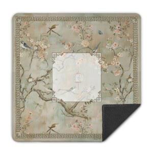 트란실리티트로브 빈티지 치누아지 플라워 버드 마작 매트 31.5 x 31.5인치 오리엔탈 아시안 벚꽃 미끄럼방지 소음감소 테이블 보드게임 타일 게임 포커 카드용