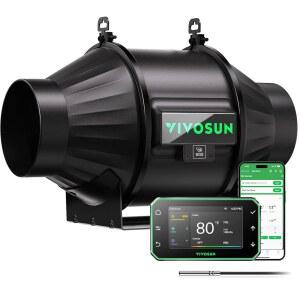 VIVOSUN T4 4인치 인라인 덕트 팬 온도 습도 조절기 E42A+ WiFi 앱 컨트롤 에어로제쉬 성장 텐트 스마트 난방 냉방용 210 CFM EC 모터 배기 온실 악세사리