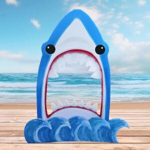 Cinnvoice 3.94피트 샤크 카드보드 컷아웃 사진 부스 소품 블루 웨이브 비치 프레임 바다 생일 테마 파티 큰 사이즈 셀카용 장식 배경