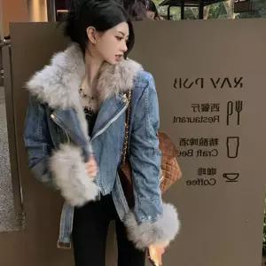 크롭 데님 퍼자켓 힙한 여성 겨울 세련된 탕 인조토끼털
