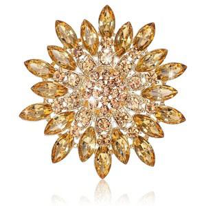 여성용 라인스톤 크리스탈 플라워 브로치 핀 골드 해바라기 스파클링 라지 빈티지 플로럴 라펠 우아한 드레스 모자 장식 웨딩 신부 주얼리