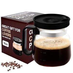 뚜껑포함 16온스 유리 커피포트 머그잔 참신한 컵 | 커피 애호가 동료 아빠를 위한 완벽한 독특한 선물 핫 티 초콜릿 등 (1개)