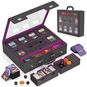 카빈카 MTG 커맨더 데크 박스 모듈식 9-in-1 TCG 카드 보관함 주사위 트레이 사이드보드 6데크 용량 케이스 자석 홀더 6개 포함 /100CT 슬리브 /플레이매트 퍼플