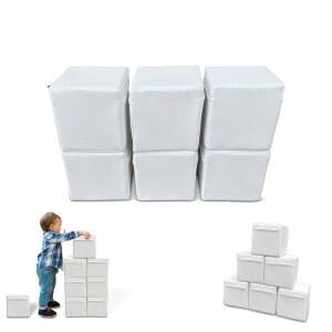 6 소프트 큐브 8인치: 어린이를 위한 교육용 플레이 빌딩 블록 세트 실내외 개방형 놀이 학습을 폼 건설 장비 (흰색)
