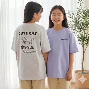 [보리보리/말괄량이]큐트냥이반팔티01 10대의류  주니어옷  남아  여아의류