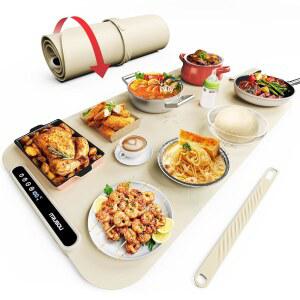 음식 보온 매트 iTRUSOU 27.5x16인치 전기 트레이 7가지 온도 설정 1-99시간 유연 타이머 전환 가능한 F/ C 롤러블 푸드 워머로 뷔페 파티 안식일 일상 사용 시 음식을 따뜻하게 유지하세요