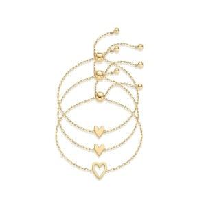 여성 PAVOI 14K 골드 도금 하트 참 솔리테어 팔찌 세트 | 조절가능 발렌타인데이 러브 우정 투 브레이슬릿