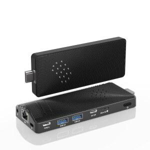 OuOee 미니 PC 스틱 팬리스 Celeron J4105 8GB RAM 128GB 스토리지 마이크로 컴퓨터 비즈니스 산업 사무실 미디어 비디오에서 4K 60Hz HDMI USB PD3.0 기가비트 이더넷 Wi-Fi 5 지원