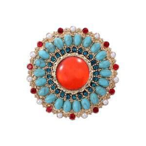 여성 여성용 CZ 선 플라워 브로치 핀 골드 톤 터쿼이즈 루비 레드 블라썸 라펠 앙증맞은 드레스 액세서리 친구 아내 딸을 위한 생일 파티 크리스마스 주얼리