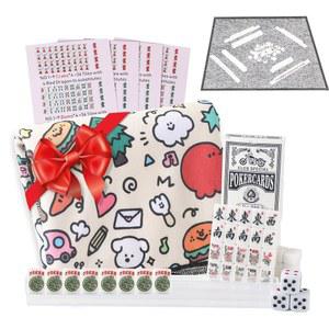 알로카비 트래블 미니 아메리칸 마작 세트 - 166개의 흰색 타일에 조커 0.8인치 멜라민 소재 포함 설명서 카드와 게임 테이블보 4개의 올인원 랙 푸셔