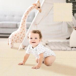 퍼즐 놀이 매트 9 타일 18개의 테두리 조각 거실 놀이방 체육관용 테두리와 연동 스티칭 23.6 x 23.6인치 베이지