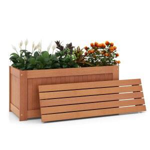 셰프조이 투인원 가든 플랜터 벤치 직사각 박스 오픈 베이스가 있는 나무로 자란 베드 현관 파티오 정원 뒷마당을 위한 야외 (1)