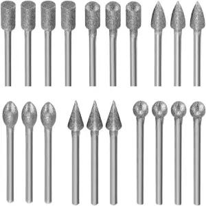 L uo ke 20개 다이아몬드 버 세트 1/8인치 샹크 스톤 조각 드레멜 회전 공구용 연삭 비트 (120 )