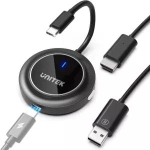 PD3.0 100W 충전 포트가 있는 Unitek 무선 HDMI 디스플레이 동글 어댑터 - 휴대용 USB C 미러링 송신기
