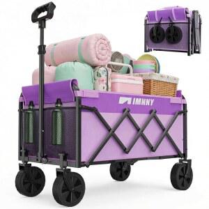 Aimny Purple 접이식 마차 카트 바퀴가 달린 경량 유틸리티 해변 정원 쇼핑을 위한 220파운드 용량의 휴대용 식료품 (보라색)
