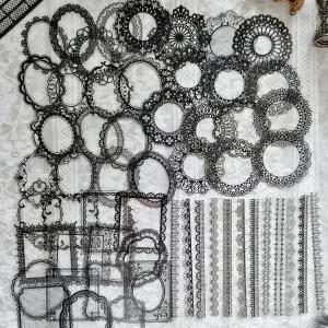 120개의 PC 레이스 스크랩북 스티커 방수 컷아웃 투명 DIY 장식용 PET 노트북 액자 앨범 핸드메이드(블랙)