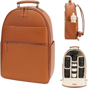 디비아 카메라 백팩 클래식 PU 가죽 15인치 노트북 수납공간 DSLR 대형 20L용 사진작가용 전문 가방