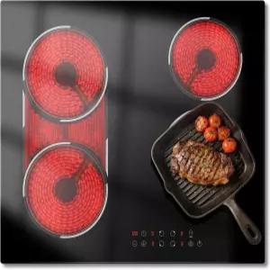 24인치 전기 쿡탑 내장 6900W 총 고출력 버너 스토브 4개 세라믹 BBQ 터치 컨트롤 안전 잠금 장치