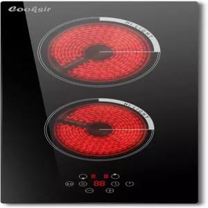 2 버너 전기 쿡탑 220V - 12인치 스토브 3000W 타이머 포함 부일리인 세라믹 센서 터치 안전 잠금 과열