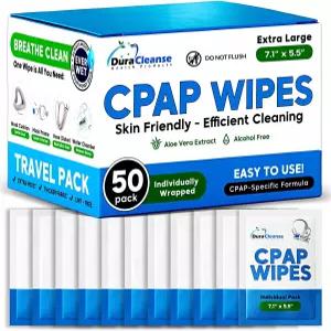 듀라 얼굴 전체 비강 마스크를 위한 초대형 보습 세정 물티슈 50개의 CPAP 여행용 수면 기계 용품 및