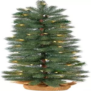 거의 자연스러운 3피트. 버랩 기지에 50개의 따뜻한 흰색 조명이 설치된 그린 파인 인공 크리스마스 트리