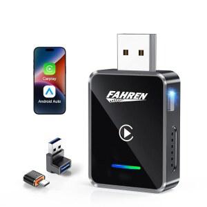 FahREN 2026 업그레이드된 안드로이드 오토 카플레이 무선 어댑터 원클릭 멀티 디바이스 스위칭 초고속 5.8GHz WiFi 블루투스 6 플러그 앤 플레이 USB-A /C 2016 이상의 차량 모델용