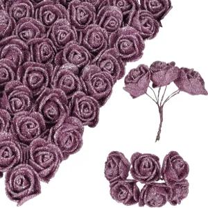 글리터 로즈 72PCS 미니 골드 폼 플라워 DIY 웨딩 홈 파티 크리스마스 장식용 줄기가 달린 인조 장미 (로즈