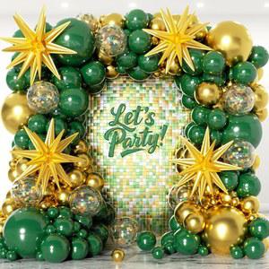 생일 베이비 샤워 정글 파티 장식용 PTGOLO 153Pcs 녹색 및 금색 풍선 갈랜드 아치 키트 - 22 18 12 10 5 인치 크기의 다크 에메랄드 그린 골드 색종이 라텍스