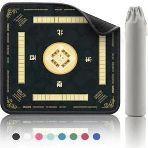 2F22E 마작 매트 - 마작/포커/보드 게임/카드 게임/도미노(블랙)용 미끄럼 방지 소음 감소 게이밍